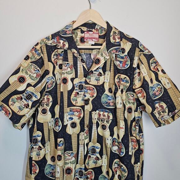 RJC Men's Ukulele Hawaiian Tropical Luau Casual Vacation Button-down Size XL - Picture 2 of 11